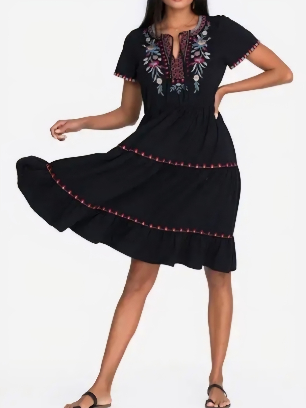 Johnny Was Nya Tiered Embroidered Knit Dress